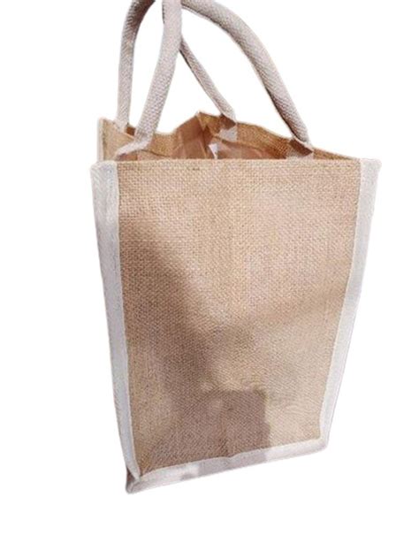 Brown White Plain Fancy Jute Carry Bag Capacity 8 Kg Size Dimension