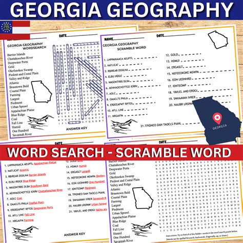 Georgia Geography Puzzle Word Search And Scramble Word Made By Teachers