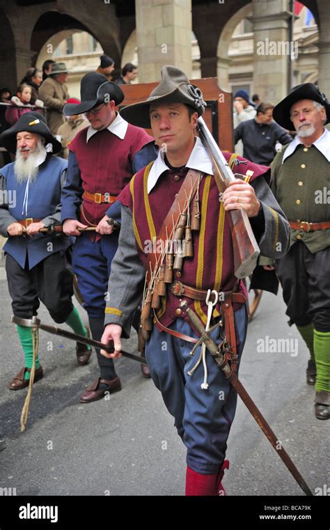 A Musketeer Marching In Genevas Escalade Celebrations Stock Photo Alamy