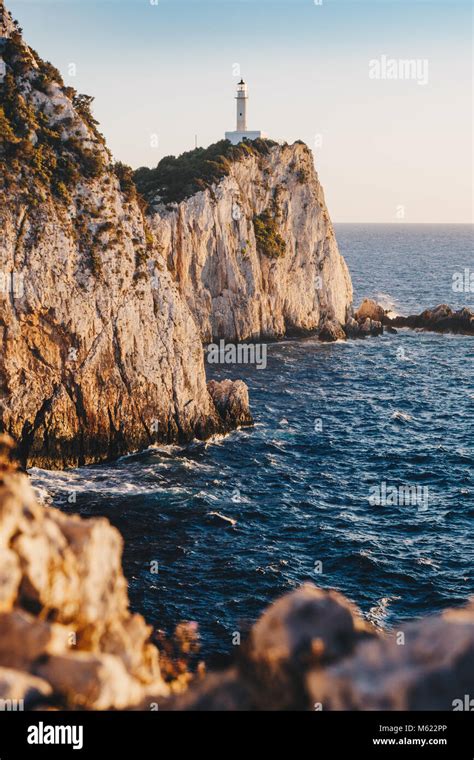 Lefkada Lighthouse Cape Lefkata At Sunset Stock Photo Alamy