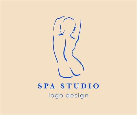 Trendy Line Art Logo With Woman Body Minimalistic Blue Drawing Female