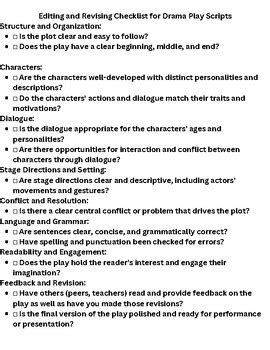 Editing And Revising Checklist For Drama Playscripts By Beth Weber