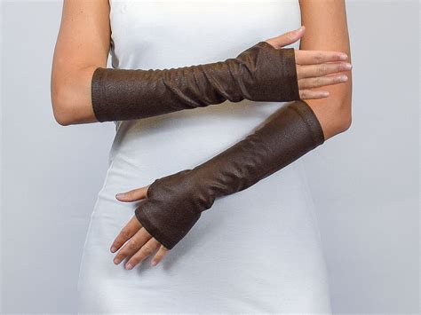 Brown Leather Fingerless Gloves Eco Leather Men S Etsy