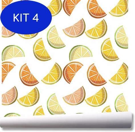 Kit 4 Papel de parede cozinha frutas laranja limão suco Quartinho