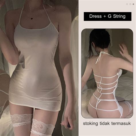 Jual Sexy Lingerie Hollow Leher Halter Bretel Backless Baju Tidur