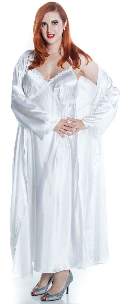 Womens Silky Nightgown With Venice Lace And Long Robe Set 60103049 X