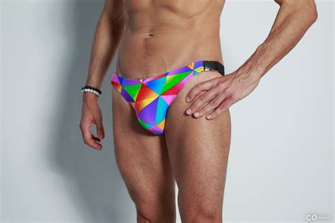 Mens Gay Swim Briefs Rainbow Connection With Silver Metal Buckles