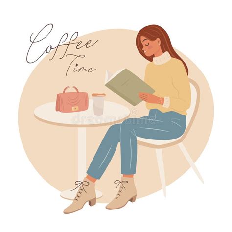 Girl Reading Book Drinking Coffee Cafe Stock Illustrations 43 Girl Reading Book Drinking