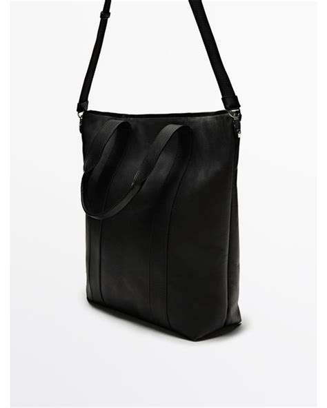 Massimo Dutti Nappa Leather Tote Bag In Black For Men Lyst