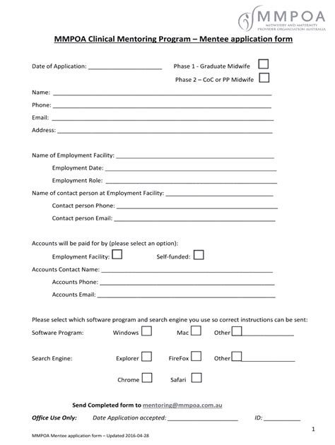 Fillable Online 1 MMPOA Mentee Application Form Updated 2016 04 28