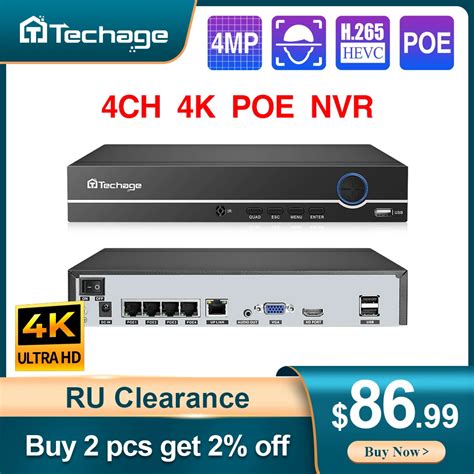 Techage H 265 8CH 4CH POE NVR 4K 8MP 5MP 4MP 3MP 1080P For POE IP