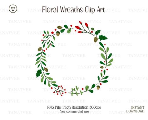 Floral Wreath Clipart Leaves Wreath Clipart Holiday - Etsy