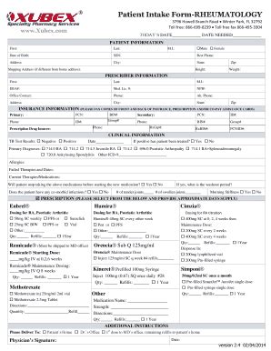 Fillable Online Patient Intake Form Rheumatology Xubex Fax Email