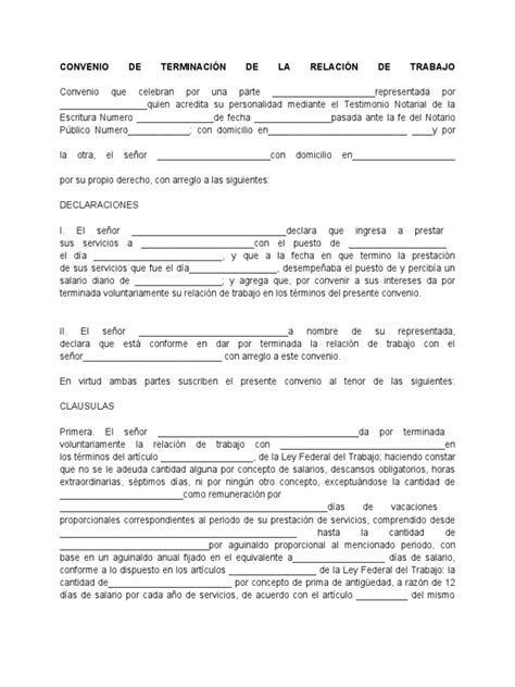 Convenio De Terminacion De La Relación Laboral Pdf Salario Justicia