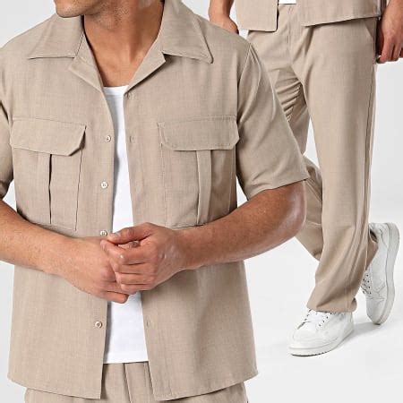 Frilivin Ensemble Chemise Manches Courtes Et Pantalon Chino Beige