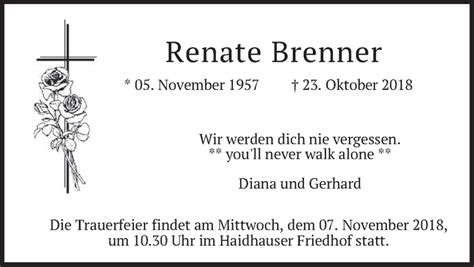 Traueranzeigen Von Renate Brenner Trauer Merkur De