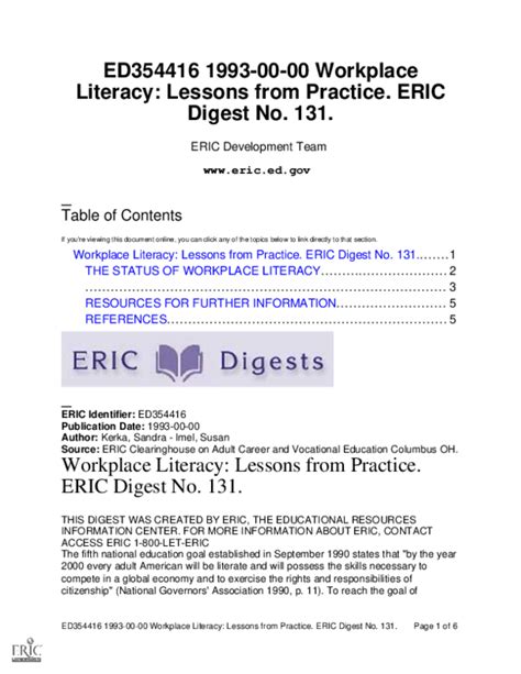 Pdf Workplace Literacy Lessons From Practice Eric Digest No 131