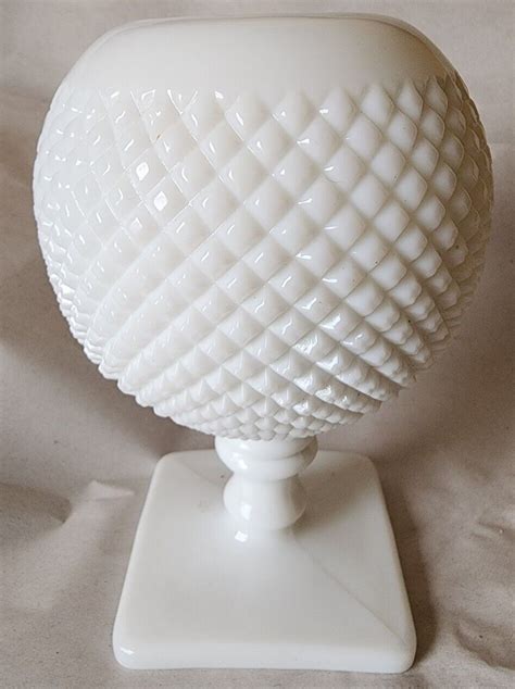 Westmoreland White Milk Glass Ivy Ball Diamond Cut Hobnail Pedestal Vase Heavy Antique