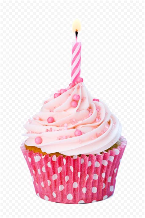 Pink Birthday Cupcake With Number One Candle PNG Birthday Cupcakes