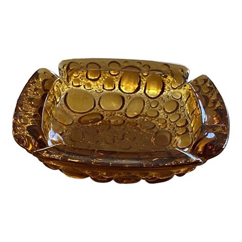 Vintage Blenko Amber Bubble Glass Ashtray Vintage Ashtray Bubble Glass Vintage