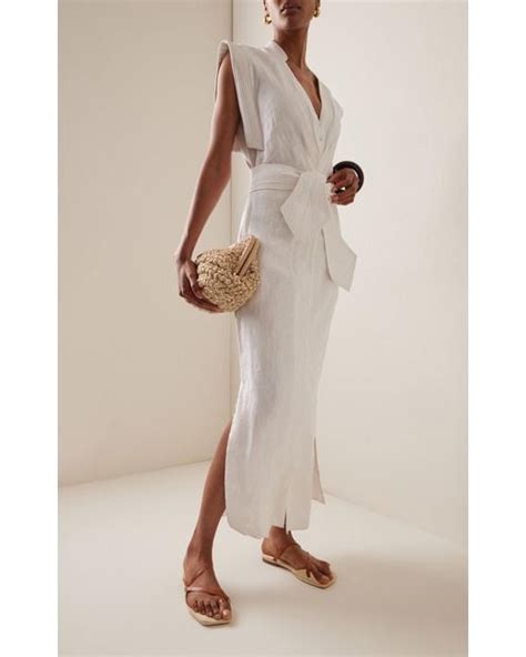 Andres Otalora Aguila Tie Detailed Linen Midi Dress In White Lyst Uk