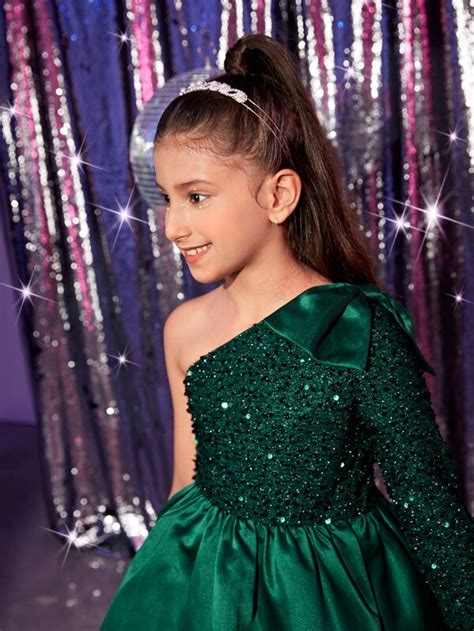 Shein Tween Girls One Shoulder Bow Detail Sequin Party Dress Shein Usa