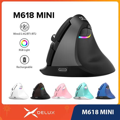 Delux M618 Mini RGB Mouse Ergonômico Vertical Para Jogos Sem Fio