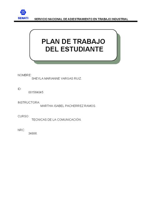 SPSU SPSU 865 Formato Alumno Tecnicas Entregable 1 PLAN DE TRABAJO