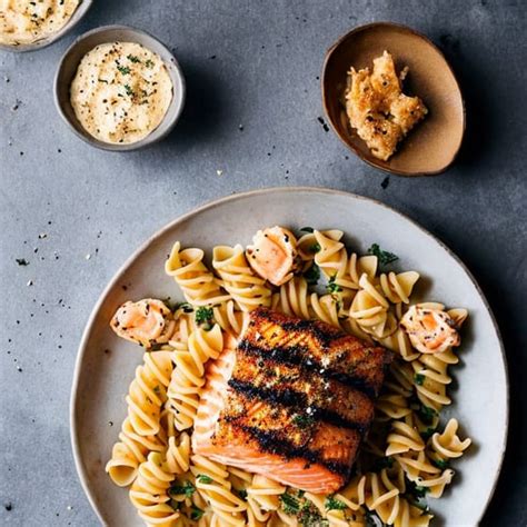 Zacht Romige Pasta Met Gegrilde Zalm En Scampi Jumbo