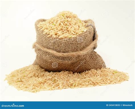 Sack Of Brown Rice Isolated On A White Background Stock Image Image