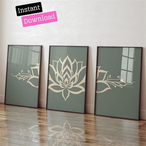 Lotus Flower Mandala Wall Art Set Of 3 Prints Bohemian Living Room Décor Zen Yoga Home Decor