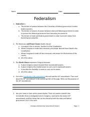 Understanding Federalism And Constitutional Powers A Course Hero