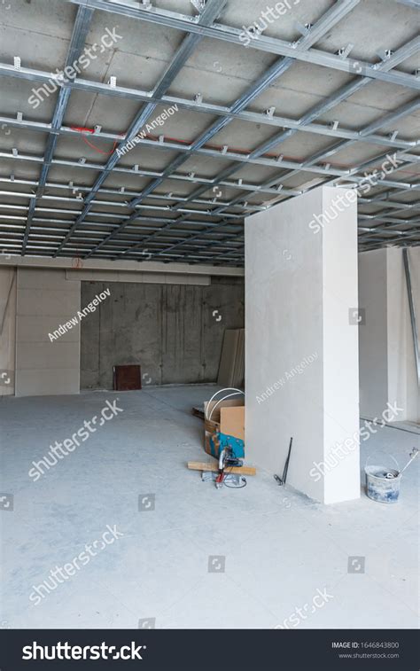 Suspended Ceiling Structure Before Installation Gypsum Stock Photo