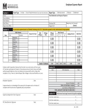 Fillable Online Travel Expense Report Msum Employee And Student Travel