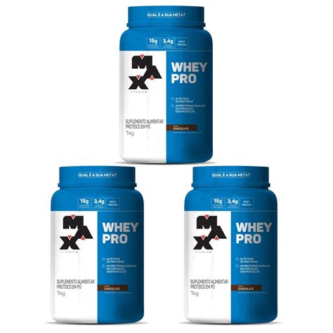 Kit 3 Whey Pro 1kg Max Titanium Whey Protein Concentrado Submarino