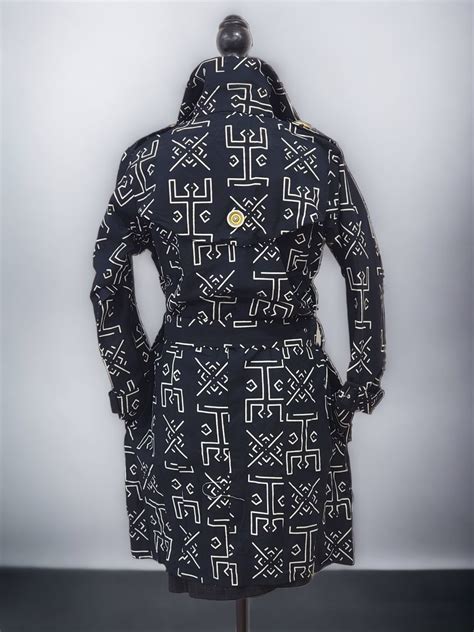 African Print Trench Coat Black And White Ethnic By Kavooapparel Tr