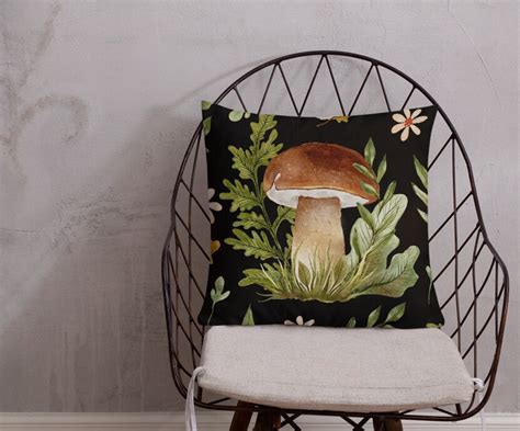 Mushroom Forest Dark Cottagecore Throw Pillow 18x18 Or 22x22 Whimsical