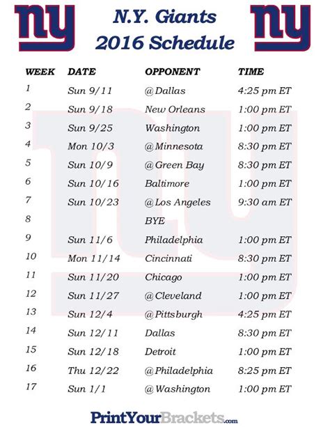 Ny Giants Printable Schedule 2023 24