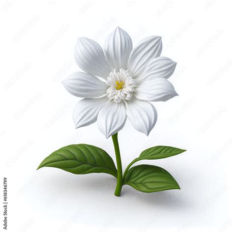 Sampaguita Jasmine White Flower And Green Leaves On White Background