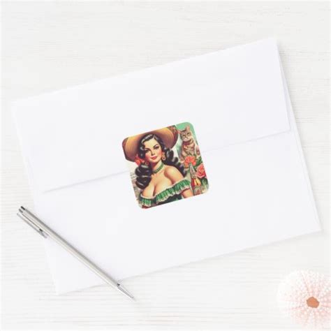 Vintage Latina Illustration Square Sticker Zazzle
