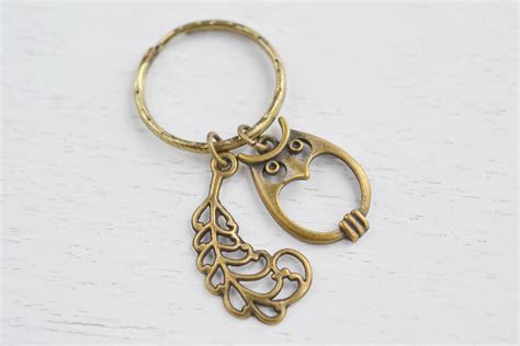 Kimfong Owl Key Ring Owl Keychain Feather Wing Owl Charm Keyring