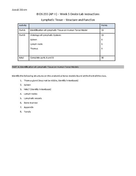 Bios Week Lab Instructions Lymphatic System Bios Ap Iii