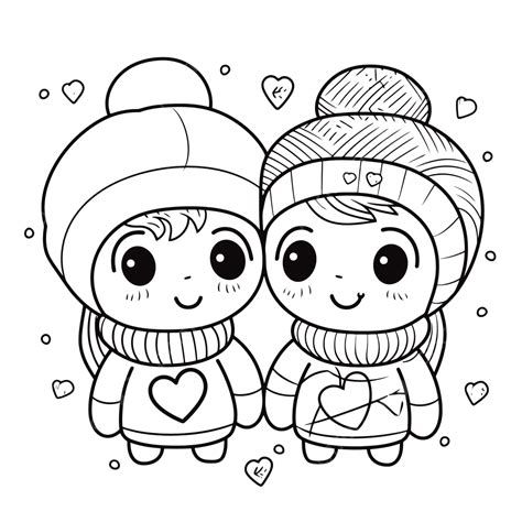 Dibujo De Dos Parejas Kawaii Para Colorear Esquema Página Vector Png