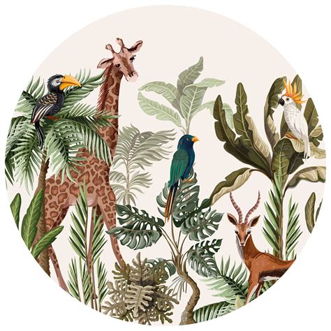 Circle Wallpaper Exotic Jungle Animals Non Woven Wallpaper Etsy