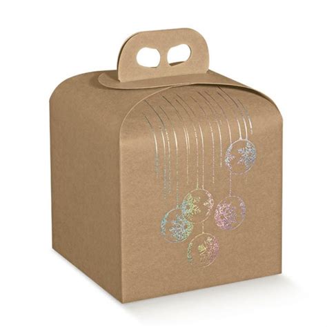 Caja Para Panettone Kraft Con Bolas Navidad Cm