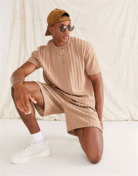 Asos Design Relaxed T Shirt In Brown Texture Part Of A Set Asos