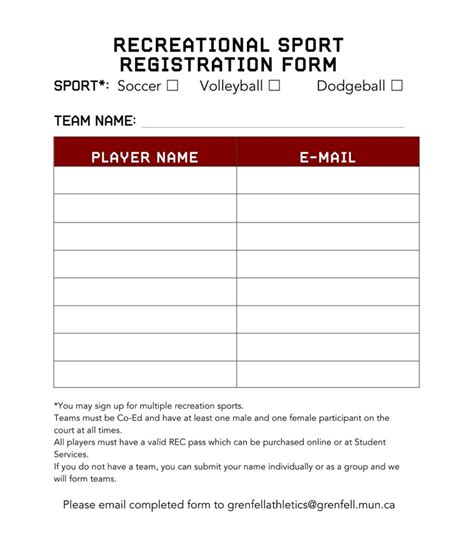 Free Printable Sports Registration Form Templates Pdf American