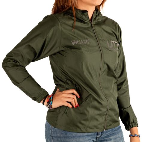 Chaqueta Rompevientos Mujer Verde Militar Tienda UTP