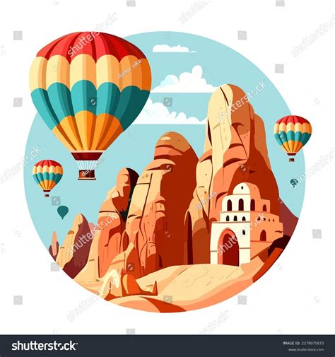 Hot Air Balloons Over Cappadocia Rocks Stock Vector Royalty Free Shutterstock
