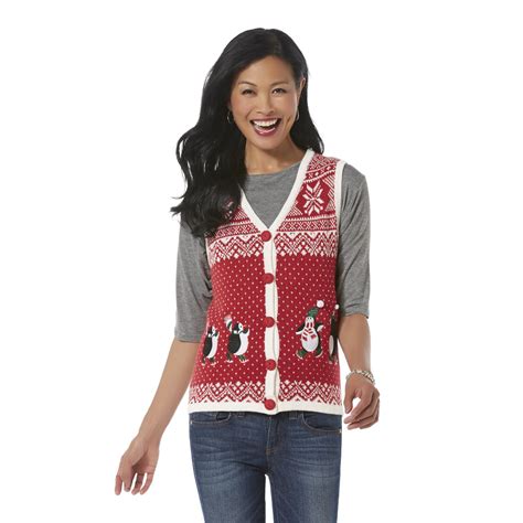 Holiday Editions Womens Christmas Sweater Vest Penguins